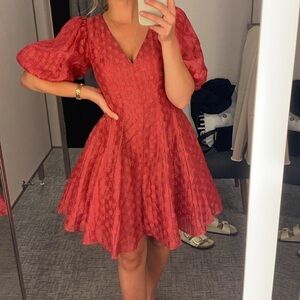 Rachel Parcell Women's Dot Flared Puff-sleeve Organza Minidress In Rust